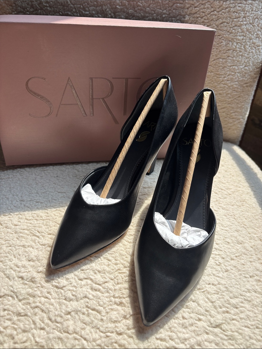 SARTO By Franco Sarto Sherry Black Pointed-Toe Leather Heels, NWT